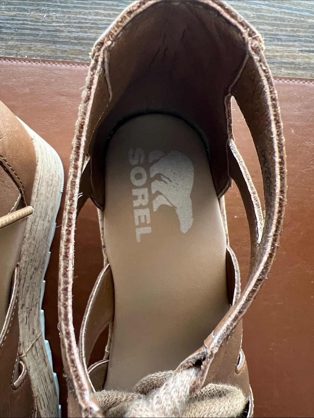Sorel Brown Lace-Up Cork Wedge Sandals - Picture 3 of 6